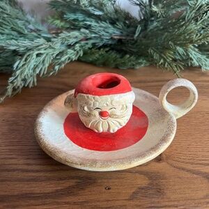 Vintage Ceramic Santa Candle Holder – Christmas Chamberstick Décor